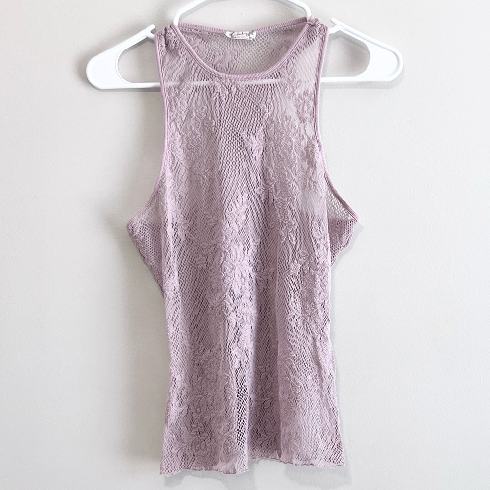 Free People Intimately Lace Knit Floral Boho Racerback Sheer Tank